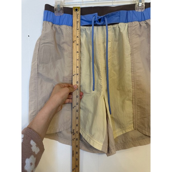 Free People Movement Colorblock Shorts Blue Brown Tan Pockets Drawstring M - Picture 5 of 9